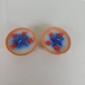 Set of 2 Star Candle in Ceramic Bowl Patriotic Red White Blue July 4 Terracotta